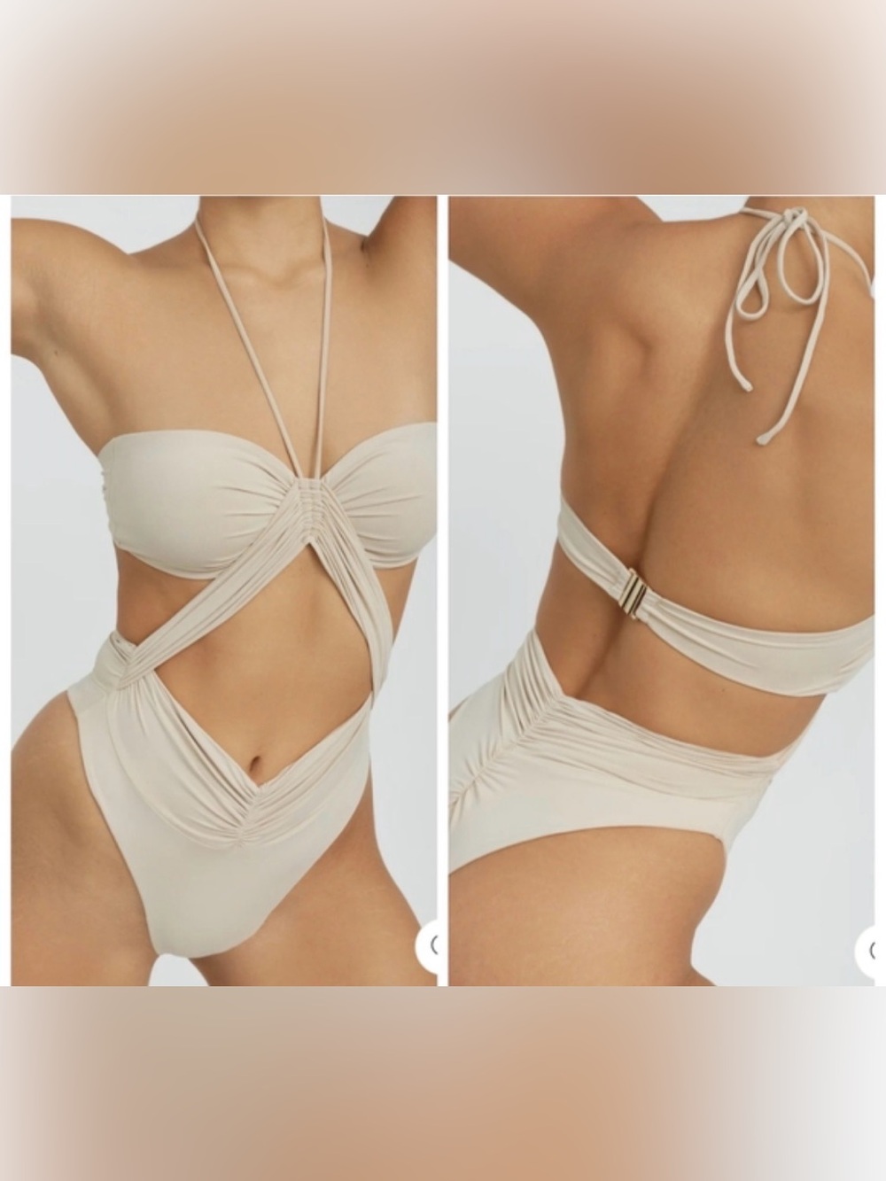 NWT, AUTHENTIC Riot Swim Phoenix in Coconut Cutout One-Piece Ruched Swimsuit L